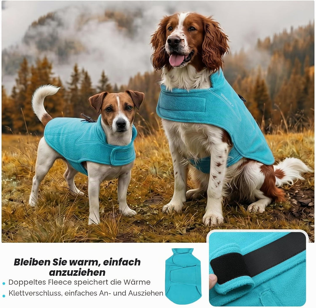VIVAGLORY Wintermantel Hund Cozywrap Hundemantel Fleecemantel, XS, Türkis | Reflektierend &amp; Softshel