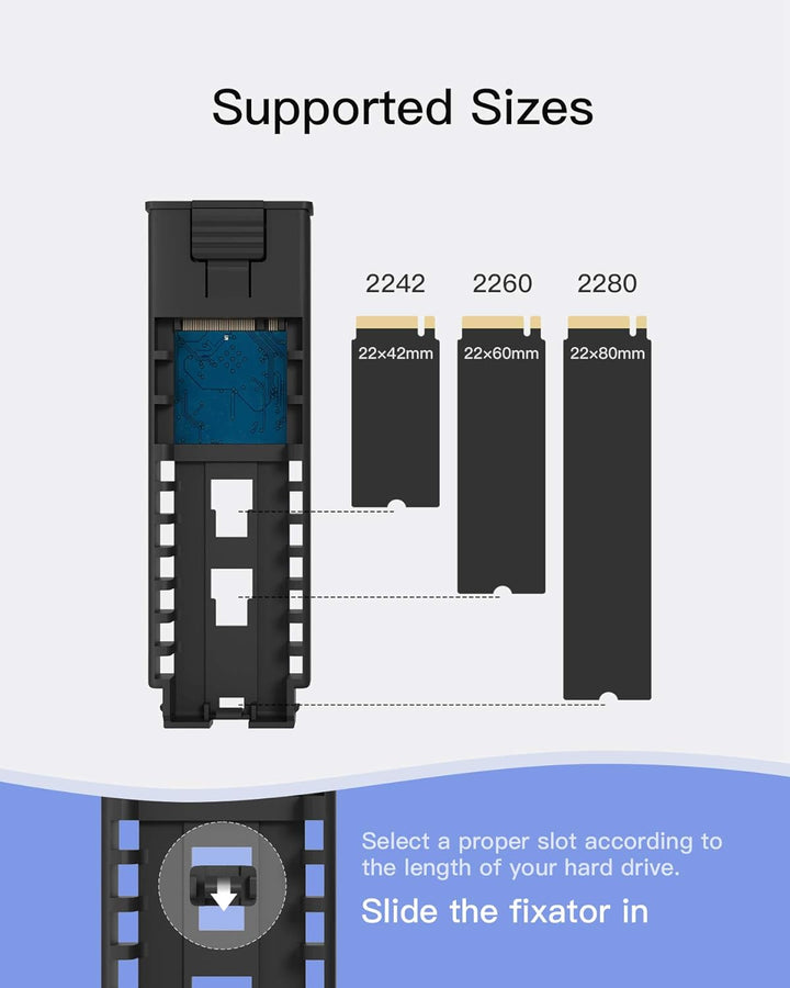 Inateck NVMe M.2 USB 3.2 Festplattengehäuse mit Kühlkissen 10 Gbps, unterstützt M.2 SATA B+M Key und