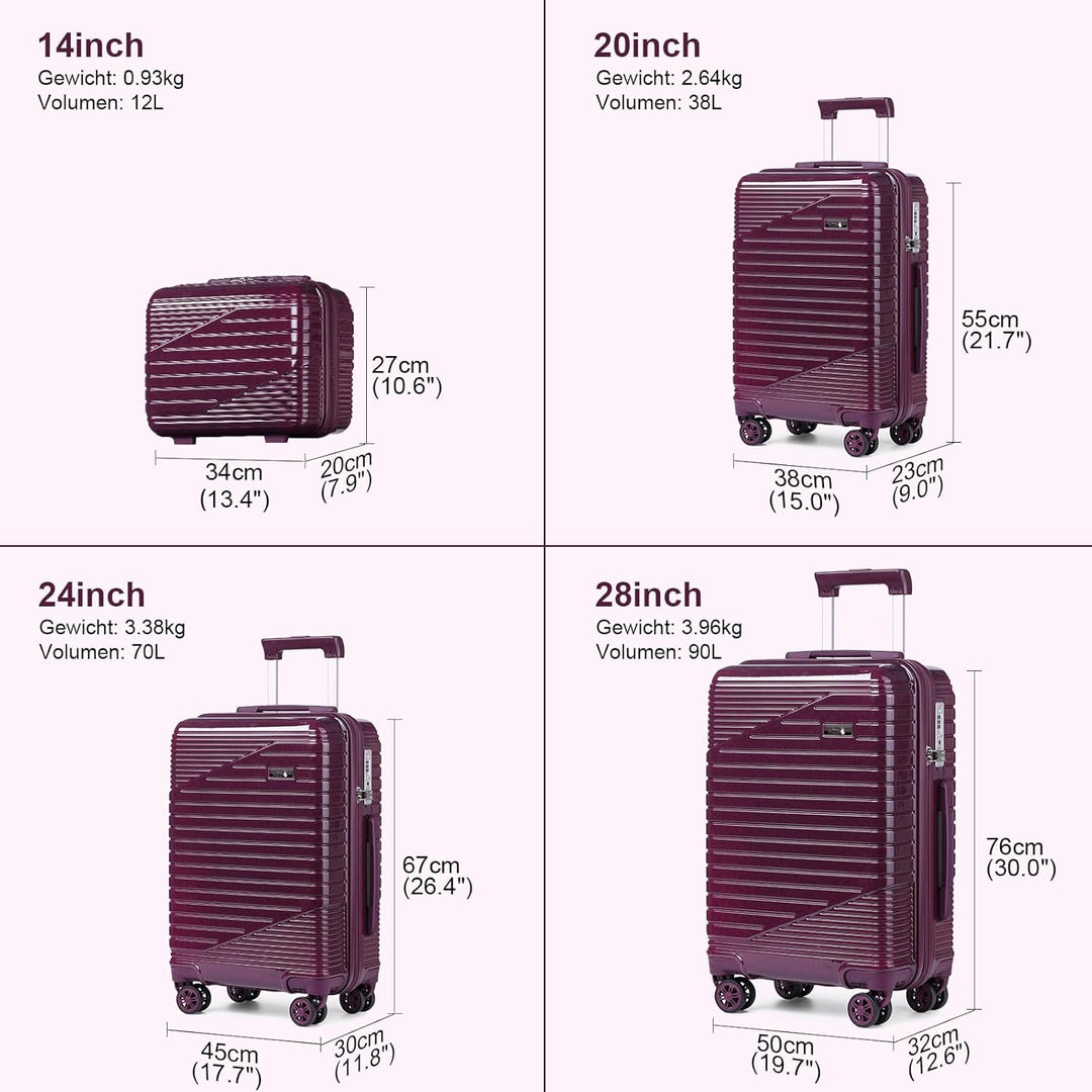 Sea choice Kofferset 4 Teilig Hartschalen Rollkoffer PC Handgepäck Set Beautycase (Nur L Koffer Erwe