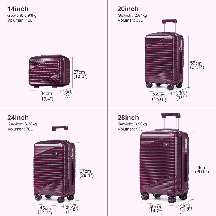Sea choice Kofferset 4 Teilig Hartschalen Rollkoffer PC Handgepäck Set Beautycase (Nur L Koffer Erwe