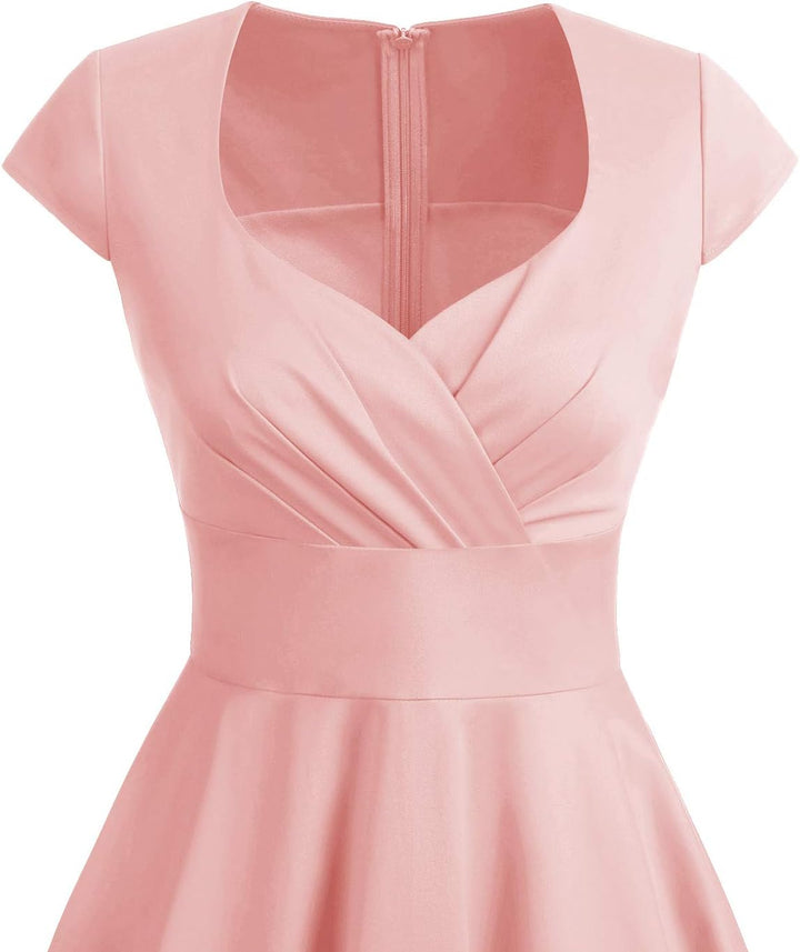 Bbonlinedress 1950er Vintage Retro Cocktailkleid Rockabilly Kleider V-Ausschnitt Faltenrock festlich
