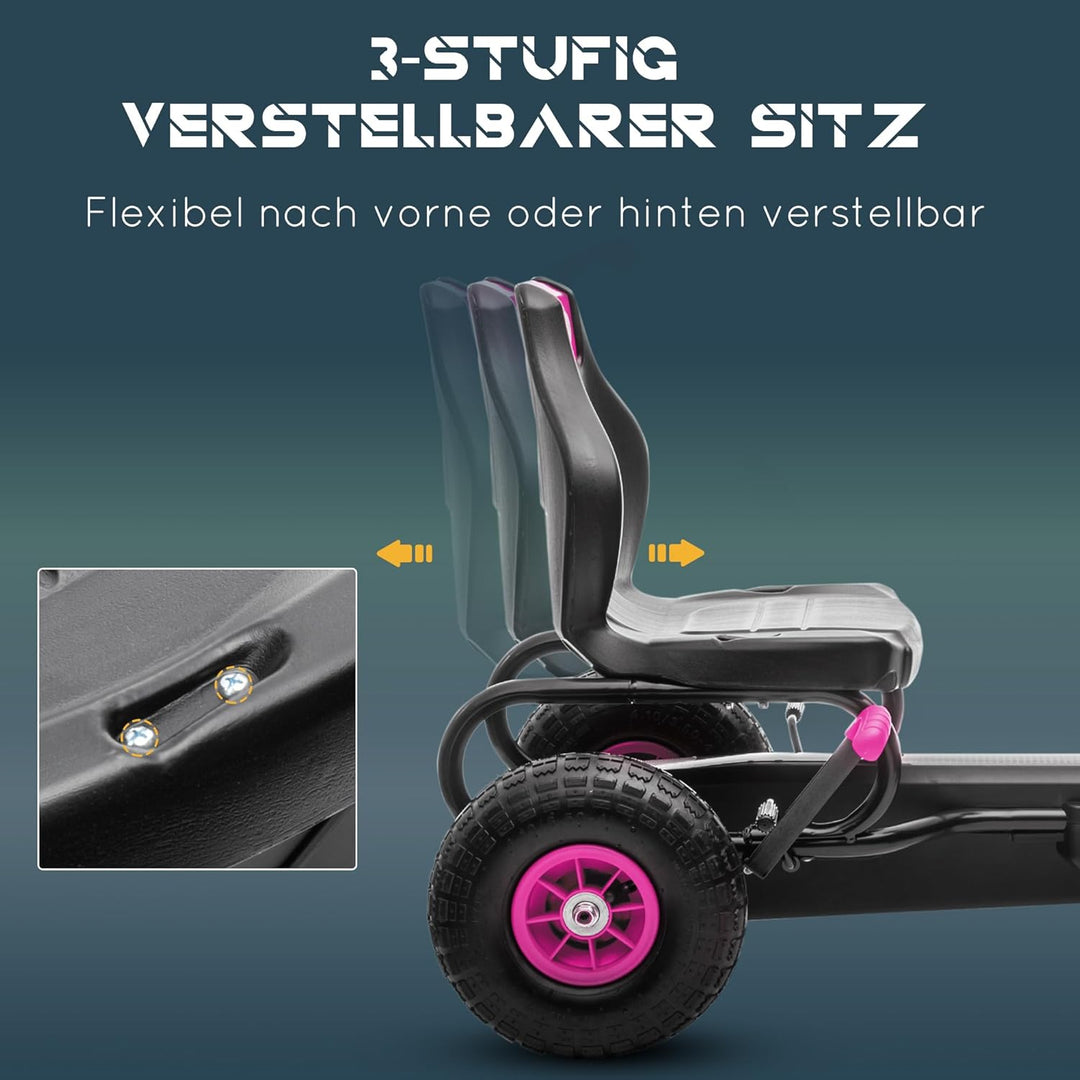 HOMCOM Gokart für Kinder, Kinderfahrzeug mit 3-stufig Verstellbarem Sitz, Tretfahrzeug mit Gummireif