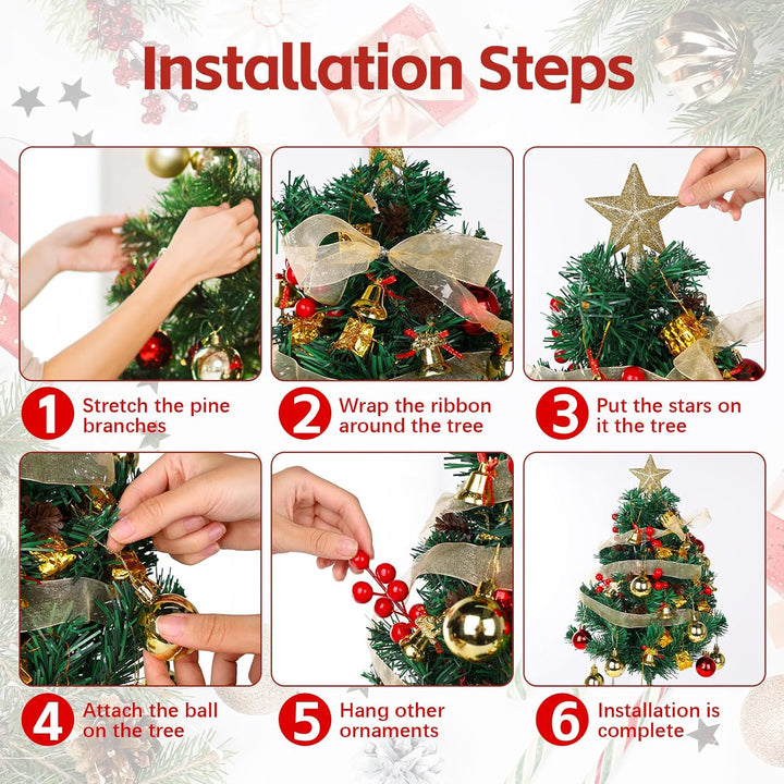 Mini Künstlicher Weihnachtsbaum 60cm,Tisch Christbaum mit Weihnachtskugel Tannenzapfen Christbaumspi