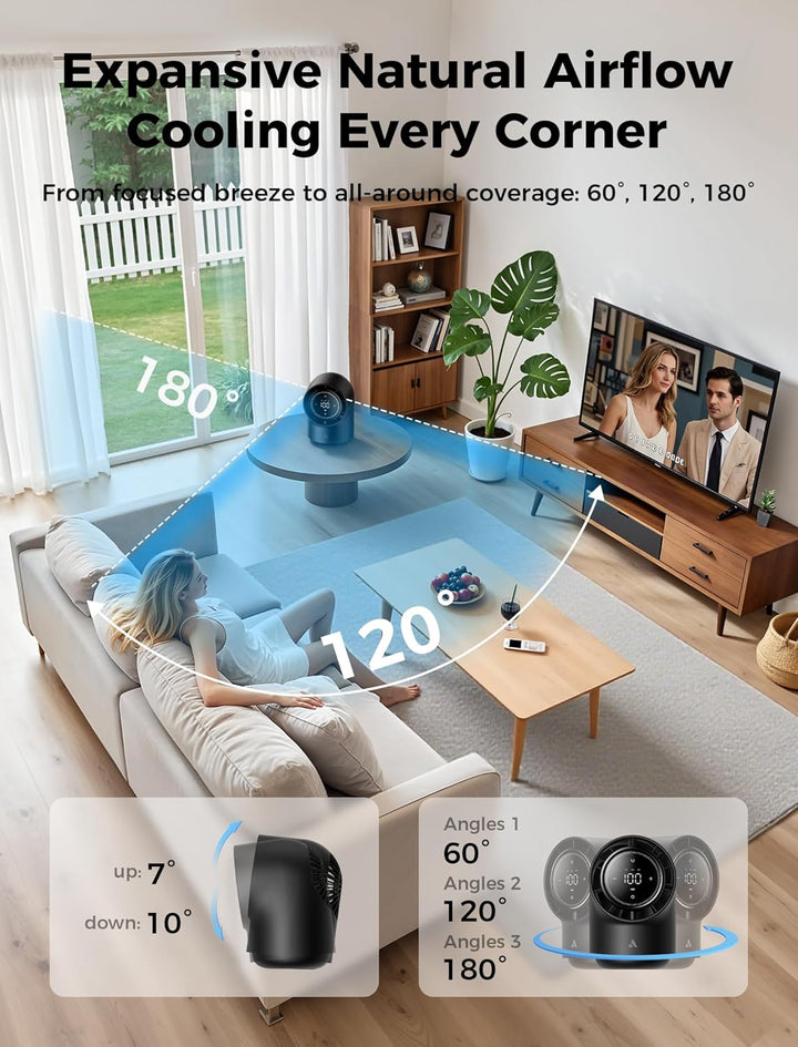 Aecooly Touchscreen Tischventilator Leise, 8000mAh Akku [Bis zu 40 Stunden Kühlzeit], 3 Winkel 180°-