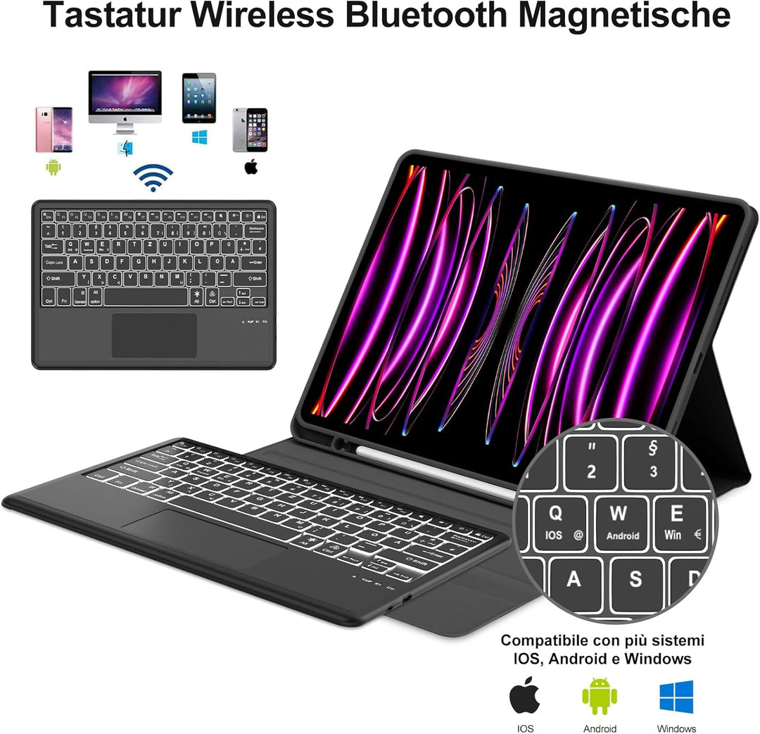 IVEOPPE Tastatur Hülle für iPad Pro 12,9 Zoll 6/5/4/3 Generation Con Touchpad, Magnetisch abnehmbar