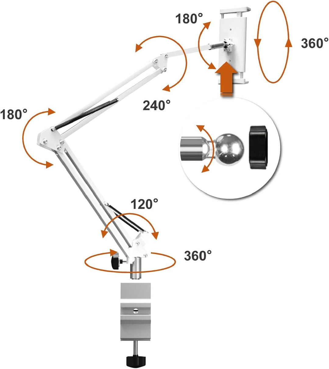 ZenCT Tablet-Halterung, Handy-Ständer, Bett-Halterung mit verstellbarem Metallarm, kompatibel mit iP