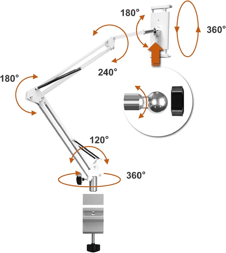 ZenCT Tablet-Halterung, Handy-Ständer, Bett-Halterung mit verstellbarem Metallarm, kompatibel mit iP