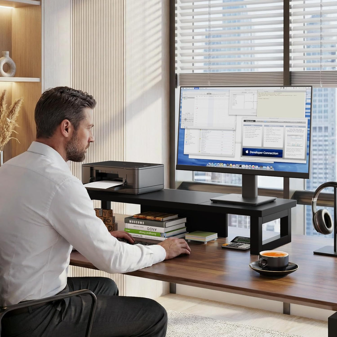 Bildschirmerhöhung 2 Monitore, 91x26cm Monitor Erhöhung Schreibtisch Monitorständer Schwarz Computer