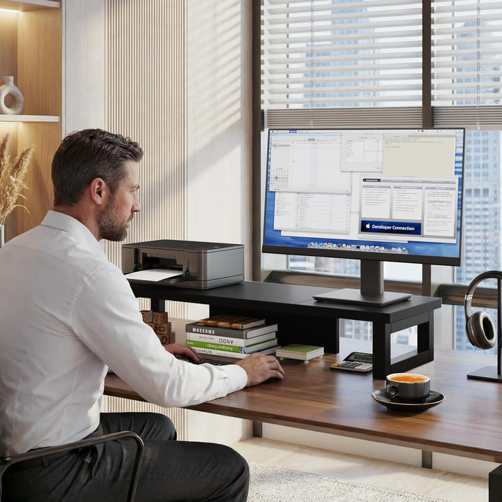 Bildschirmerhöhung 2 Monitore, 91x26cm Monitor Erhöhung Schreibtisch Monitorständer Schwarz Computer