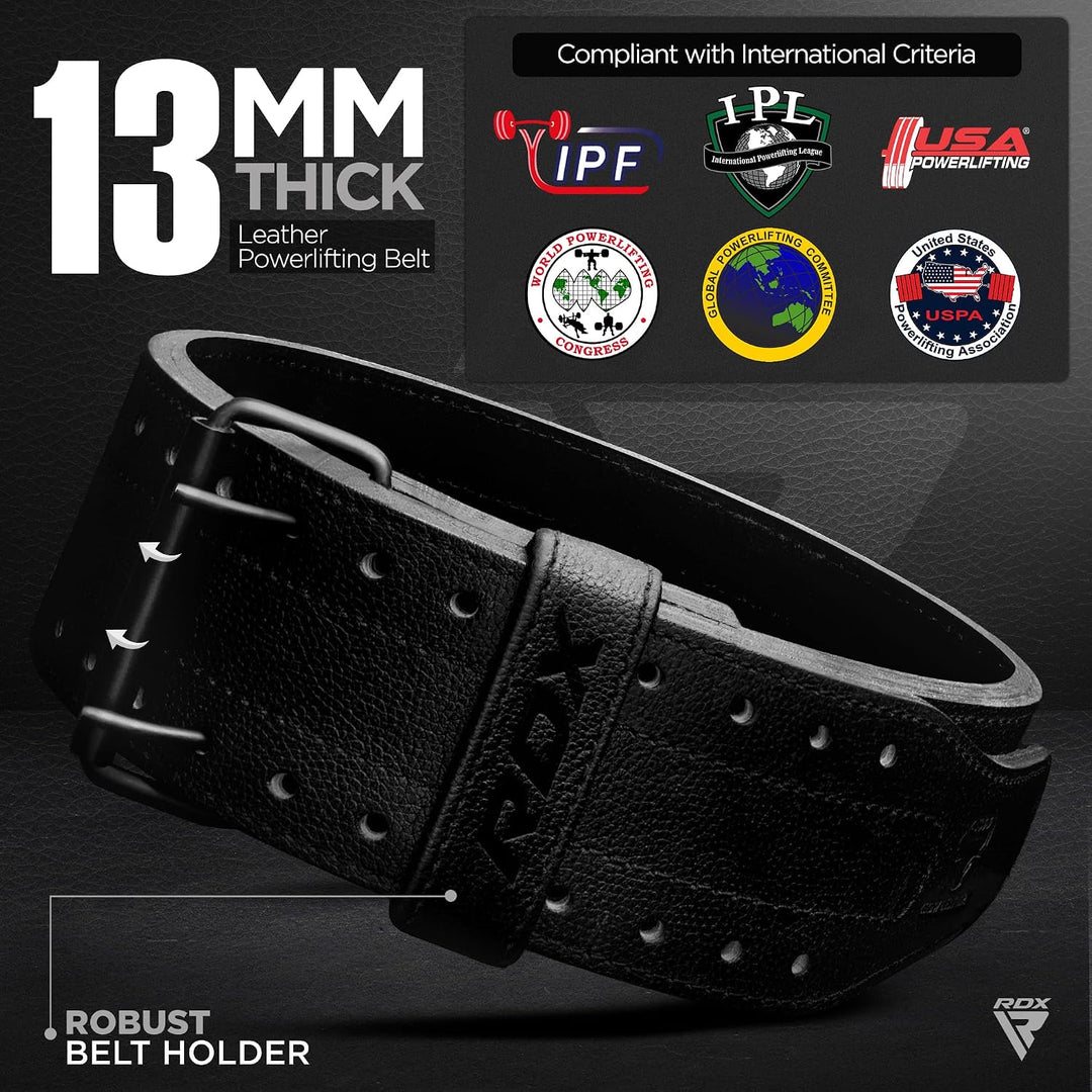 RDX Gewichthebergürtel Leder IPF Konform 13mm &amp; 10mm – USAPL, USPA &amp; IPL Wettbewerb Powerlifting Gür