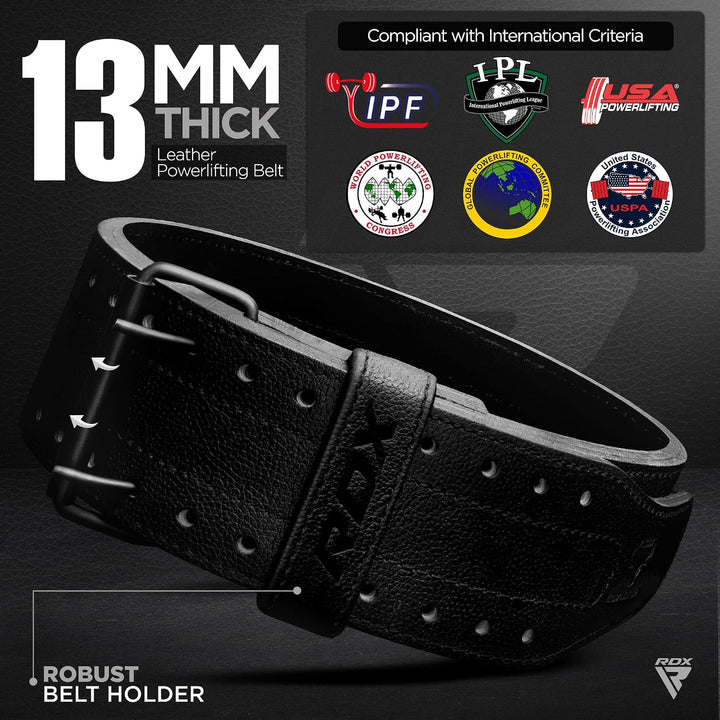 RDX Gewichthebergürtel Leder IPF Konform 13mm &amp; 10mm – USAPL, USPA &amp; IPL Wettbewerb Powerlifting Gür