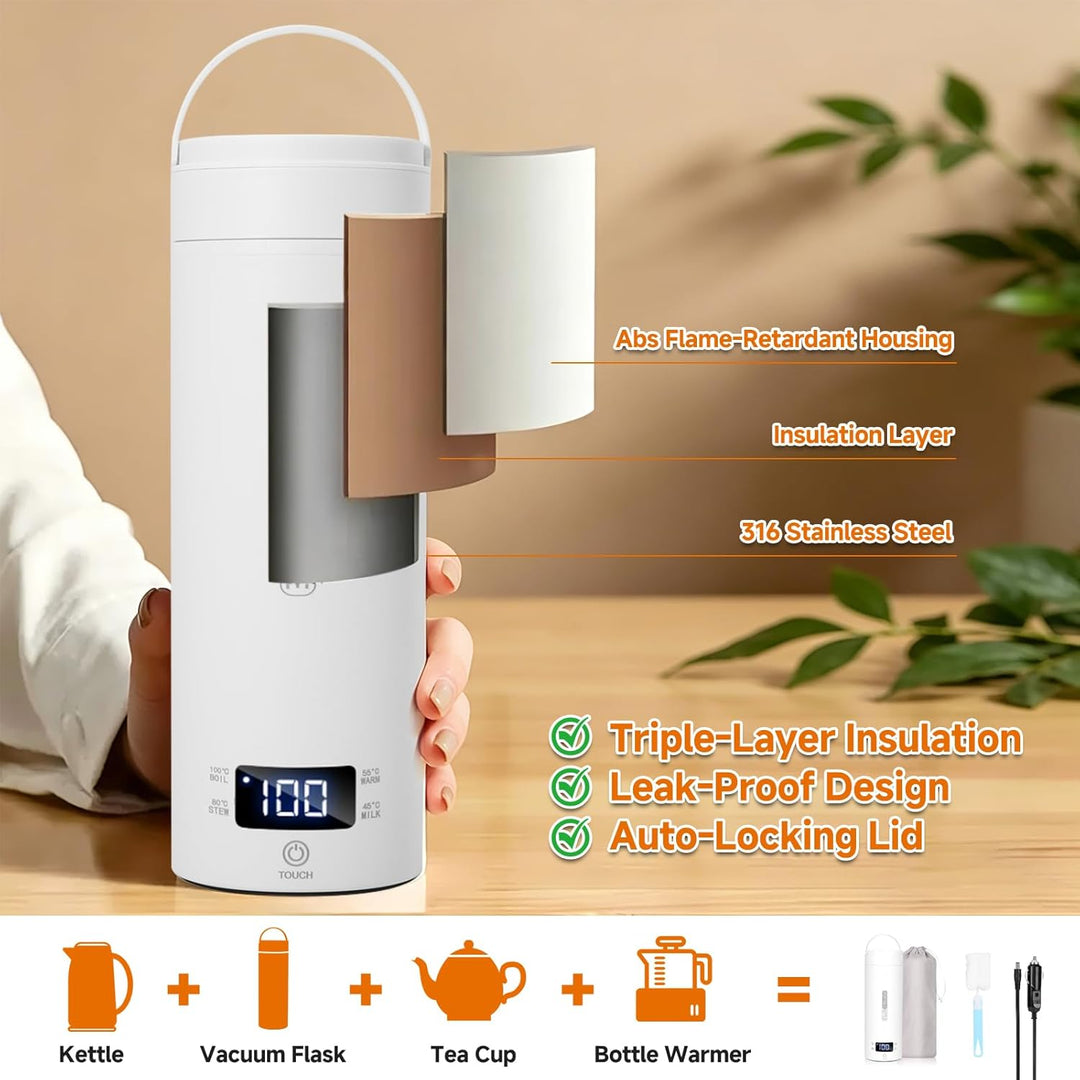 Reisewasserkocher, Tragbarer 450ml Mini Wasserkocher mit Unterwegs Heizung Automatisch Abschalten, 9