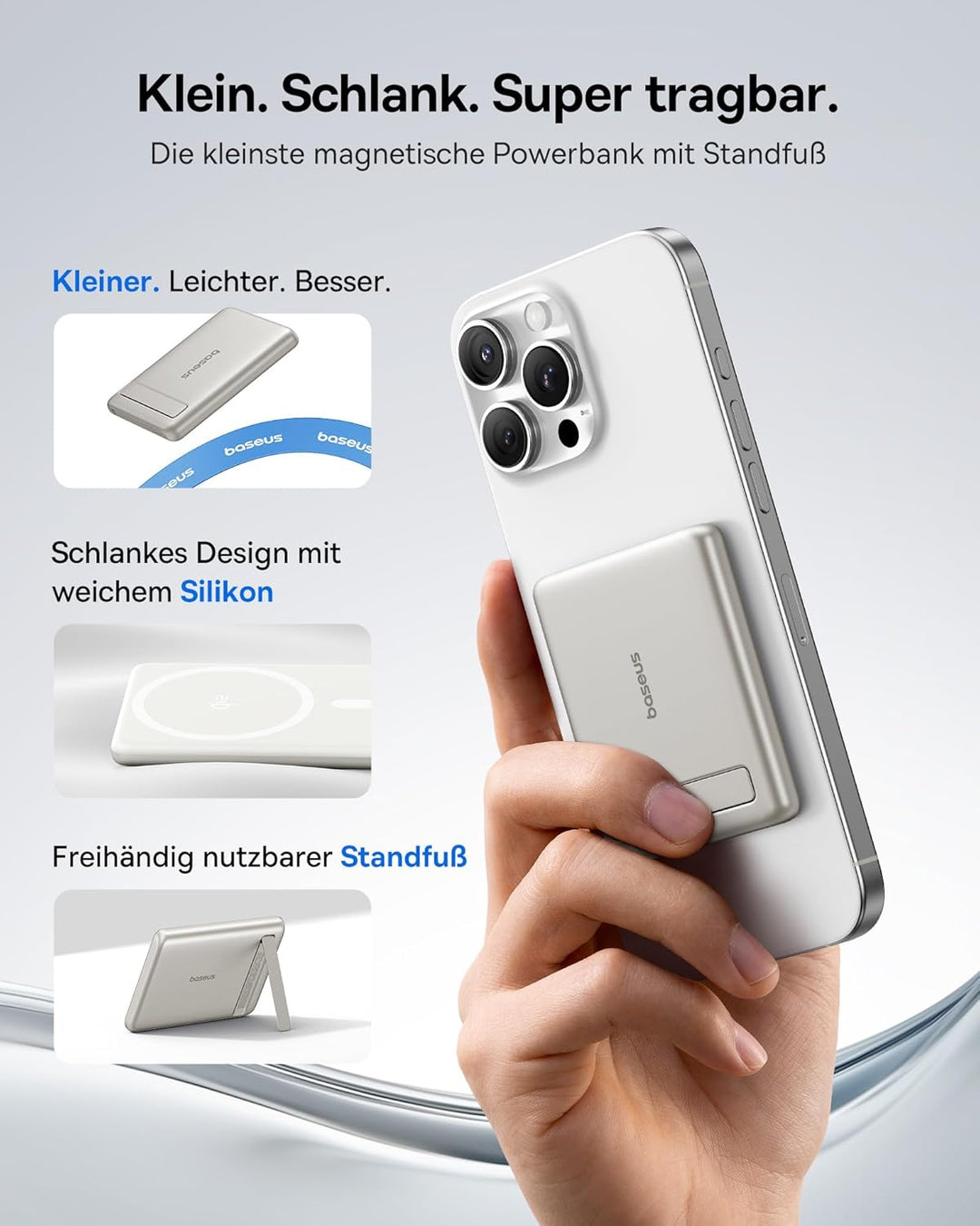 Baseus Mini MagSafe Powerbank 5000mAh Qi2-zertifiziertes mit Klappbarer Ständer, PD 20W Magnetische