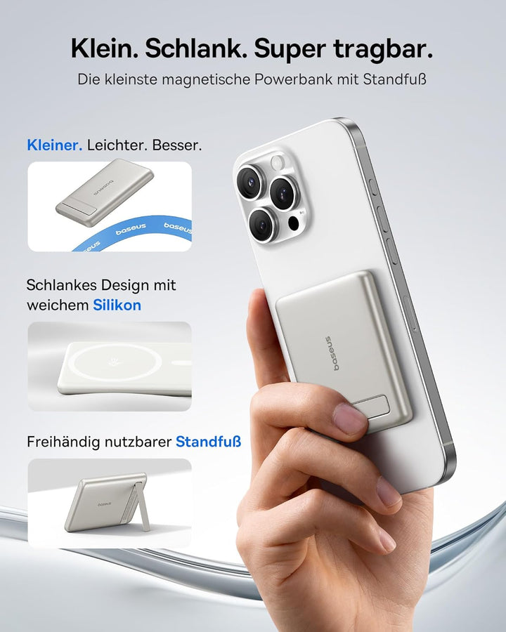 Baseus Mini MagSafe Powerbank 5000mAh Qi2-zertifiziertes mit Klappbarer Ständer, PD 20W Magnetische