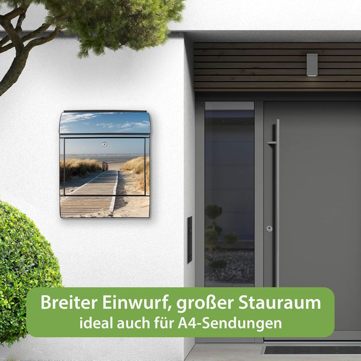 banjado® Design Briefkasten mit Motiv Dünen 39x47x14cm &amp; 2 Schlüssel - Briefkasten Stahl schwarz mit