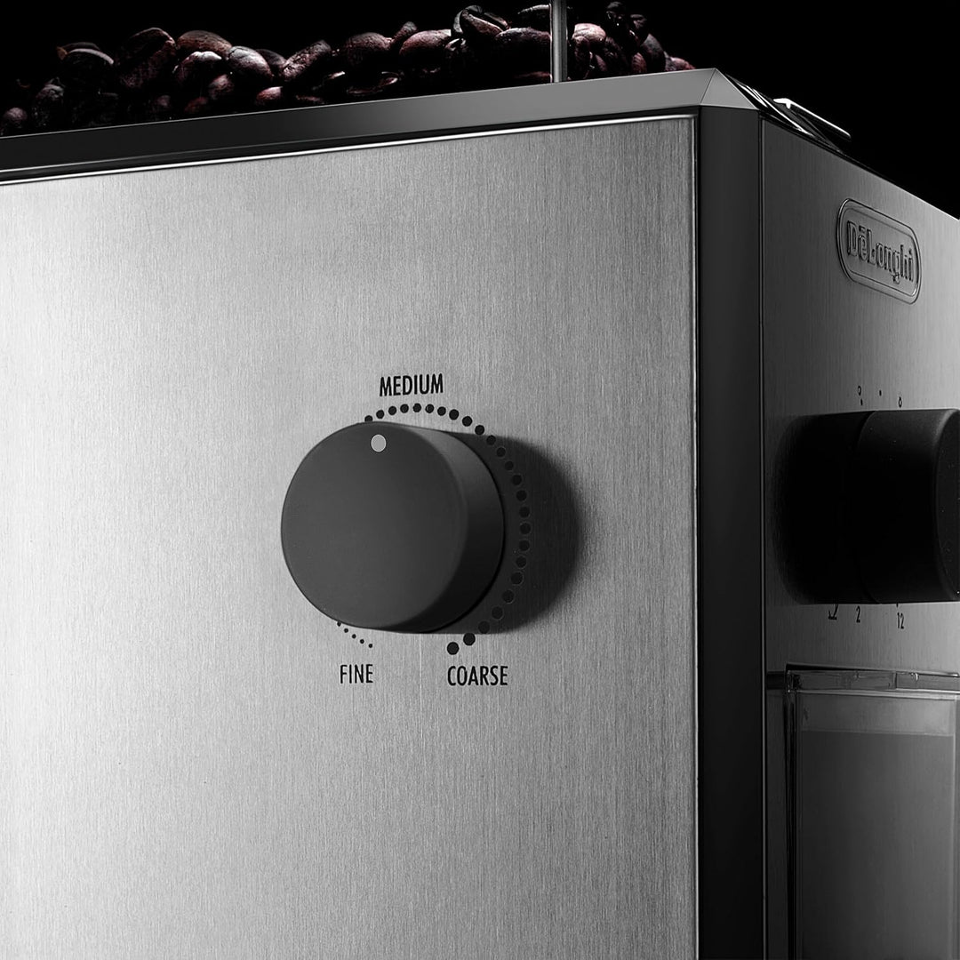 De'Longhi KG89 KG 89 Professionelle Kaffeemühle für bis zu 12 Tassen, Kunststoffgehäuse, silber, 110