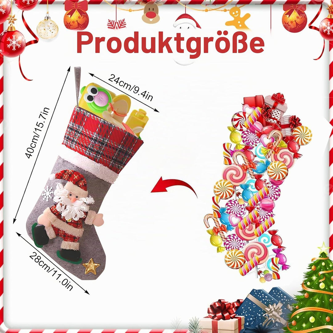 Lonsien Nikolausstrumpf gross 4 STK Weihnachtsstrumpf Geschenkbeutel Nikolausstiefel Personalisiert
