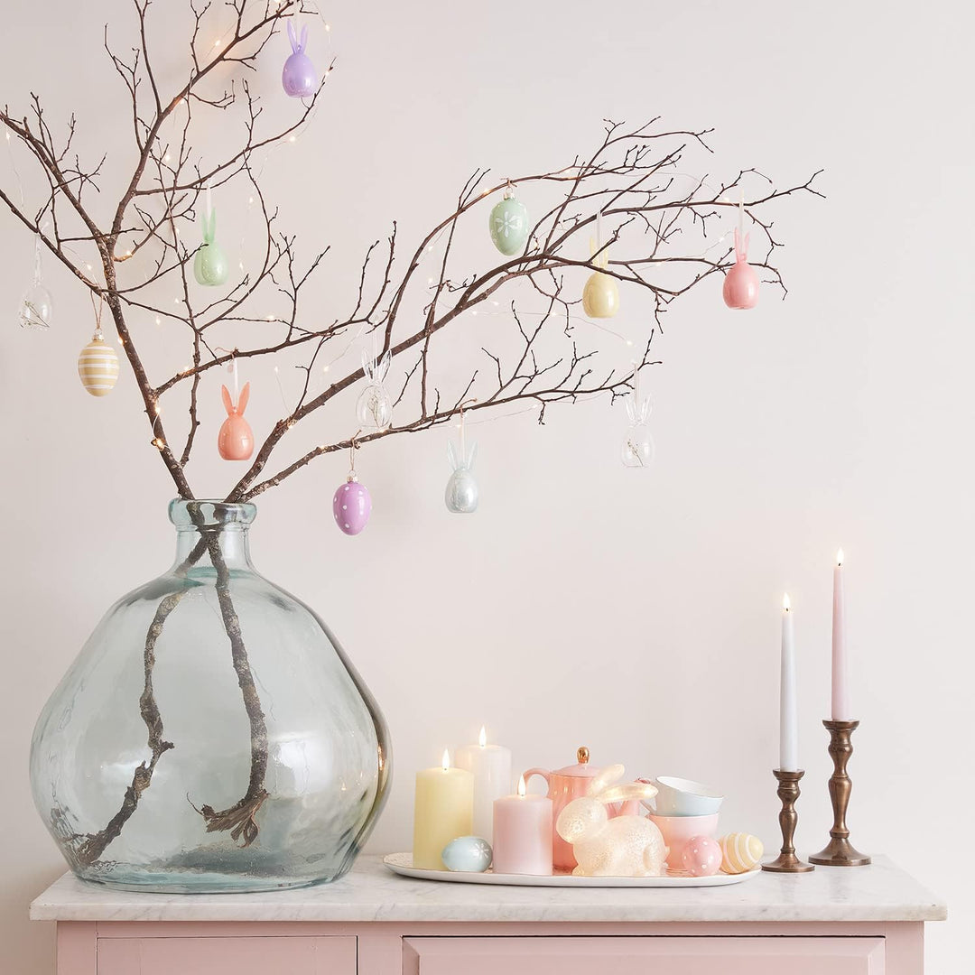 Lights4fun 6er Set Ostereier mit Hasenohren aus Glas Transparent Osterdeko