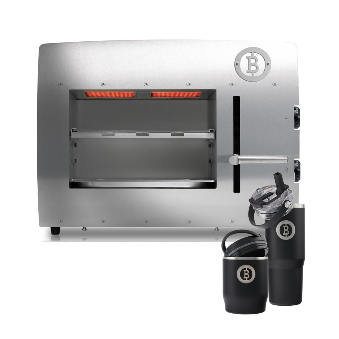 Beefer E-Beefer XL 800°C Oberhitzegrill Elektrogrill Edelstahl mit Thermobecher &amp; Thermobehälter im