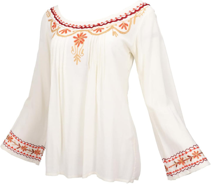 GURU SHOP Bestickte Elfenbluse, Boho Damenbluse 38 Cremeweiss, 38 Cremeweiss