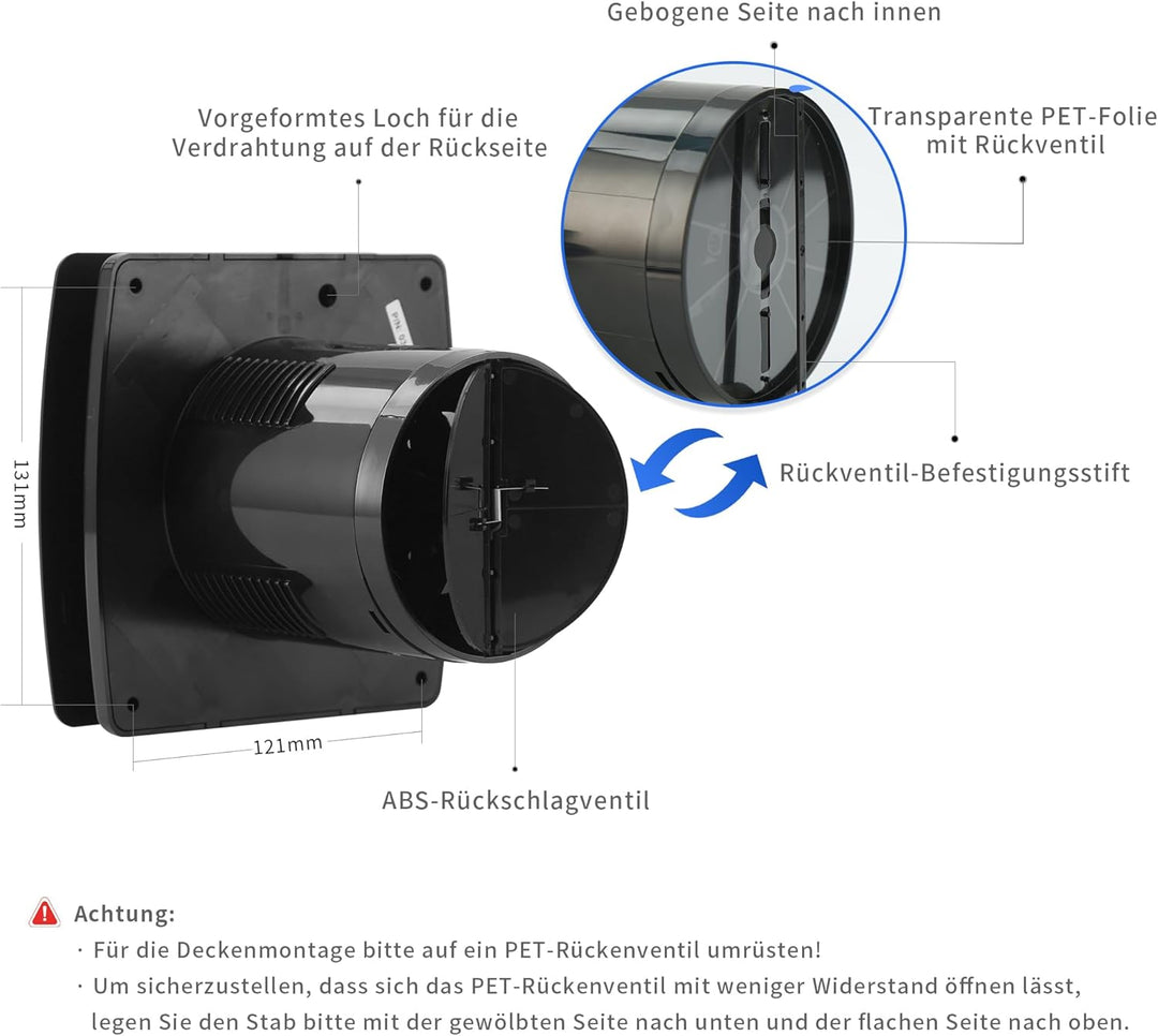 Nova100 100mm Smart WiFi Badlüfter mit Luftfeuchtigkeitssensor, Bewegungsensor und Nachlaufzeit zur