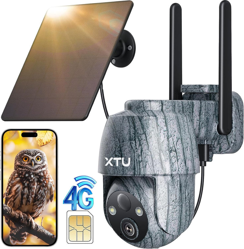 XTU 3G/4G LTE Wildkamera mit SIM Karte - Solar Wildtierkamera mit Handyübertragung App,2K Überwachun