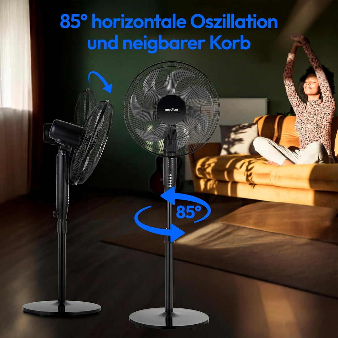 MEDION P21 SF Standventilator mit Fernbedienung (Ventilator leise, 3 Modi Schlafmodus Natur Oszilier