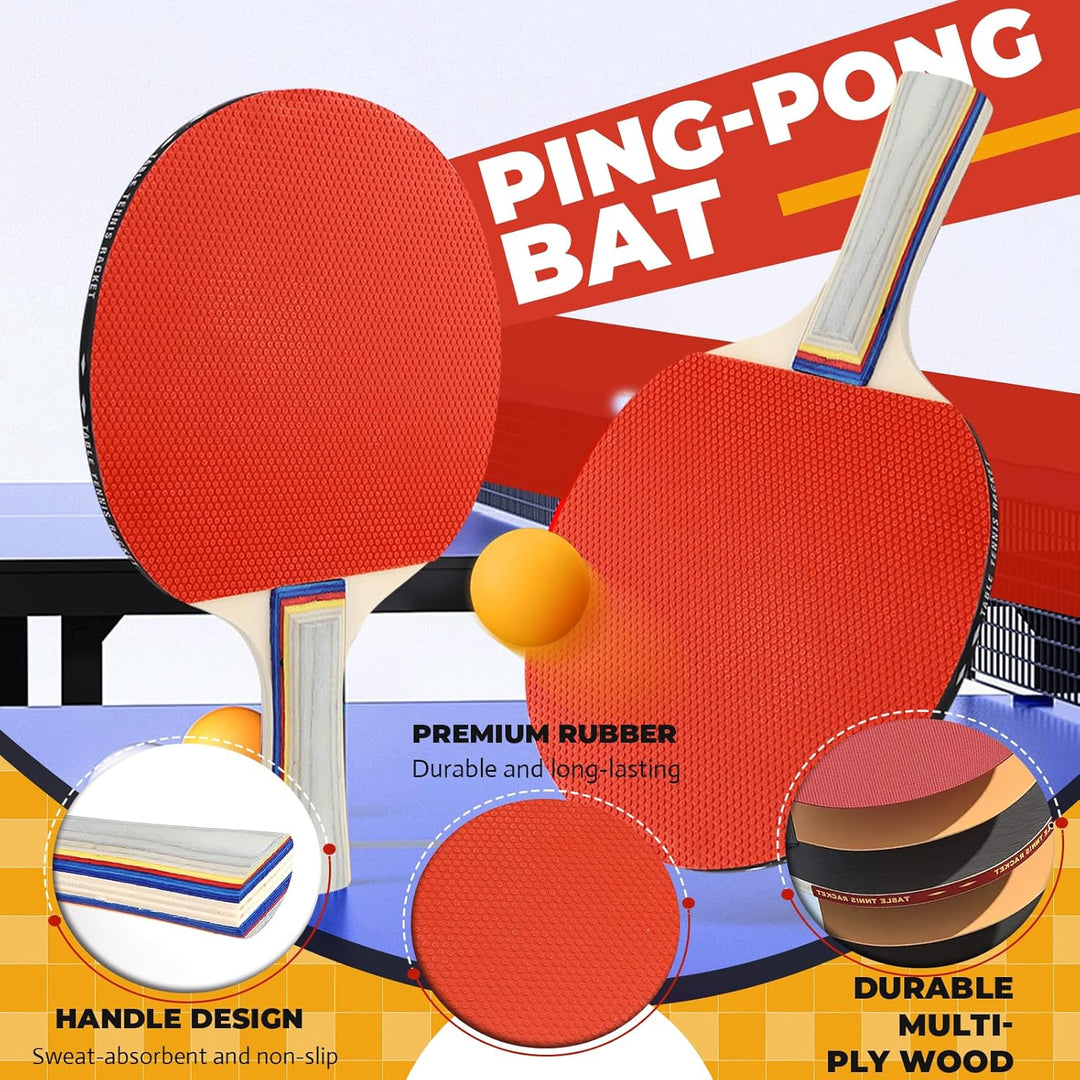 CHRI Tischtennis Set Tischtennisschläger Set mit Einziehbarem Netz 2 Tischtennisschläger 6 Tischtenn