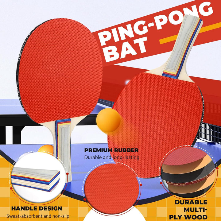 CHRI Tischtennis Set Tischtennisschläger Set mit Einziehbarem Netz 2 Tischtennisschläger 6 Tischtenn