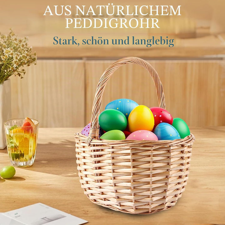 APACALI 2 Stück Weidenkorb Osterkorb mit Henkel, 26 x 25 x 20cm Osterkörbchen Weidenkorb mit Henkel,