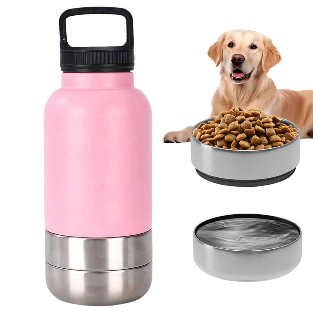 Trinkflasche Hunde für Unterwegs, 1000ml Reiseflasche 3-in-1 für Hunde &amp; Katzen aus Edelstahl mit Wa