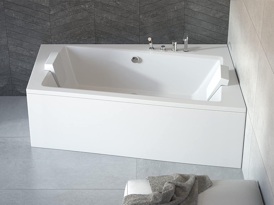BADLAND Badewanne Original Weiss Acryl Wanne Eckbadewanne INFINITY 160x100 Rechts KOMPLETTSET SET mi