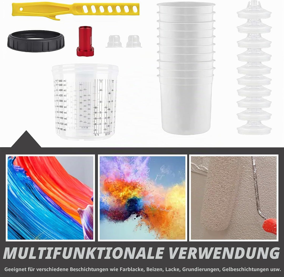 Farbmischbecher Lackmischbecher Kit: Lackmischbecher Deckel und Linersystem mit 10 600ML Bechereinsä