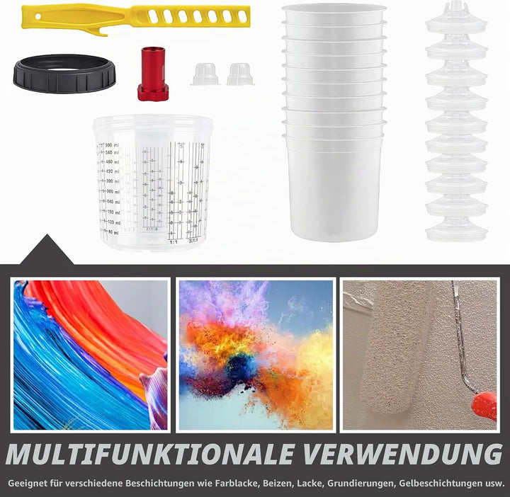 Farbmischbecher Lackmischbecher Kit: Lackmischbecher Deckel und Linersystem mit 10 600ML Bechereinsä