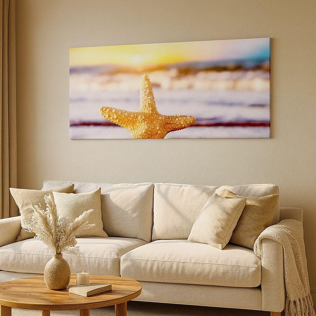 Panorama Bilder auf Leinwand 100x40cm Leinwandbild Starfish Strand Sand Ozean Gross Wanddeko Bild Sc
