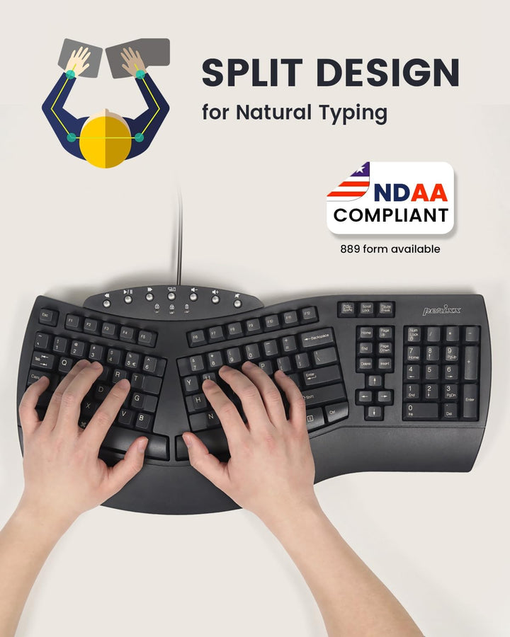 Perixx PERIBOARD 512 Ergonomische Tastatur USB QWERTY US English Layout, Schwarz Kabelgebunden, Kabe