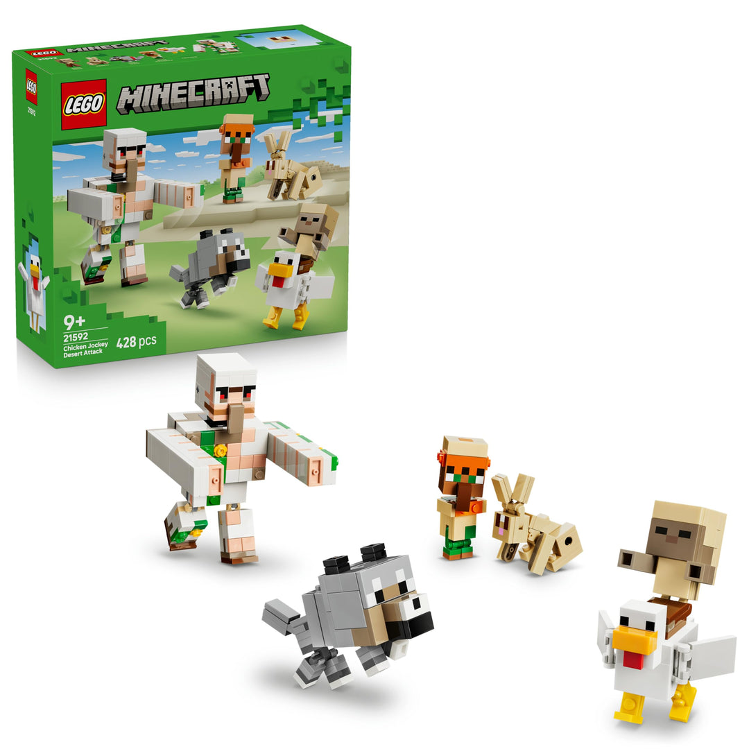 LEGO Minecraft Angriff des Hühnerreiters in der Wüste - Spielzeug mit 6 Figuren inkl. Eisengolem & B