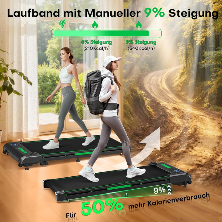 Walking Pad, 1-10 km/h Laufband für Zuhause mit 9% Steigung, 2.5HP Walking Machine mit LED-Anzeige,