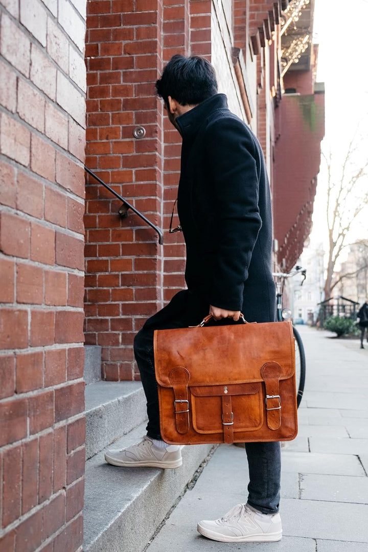Gusti Umhängetasche Leder Leon Aktentasche Laptoptasche Braun
