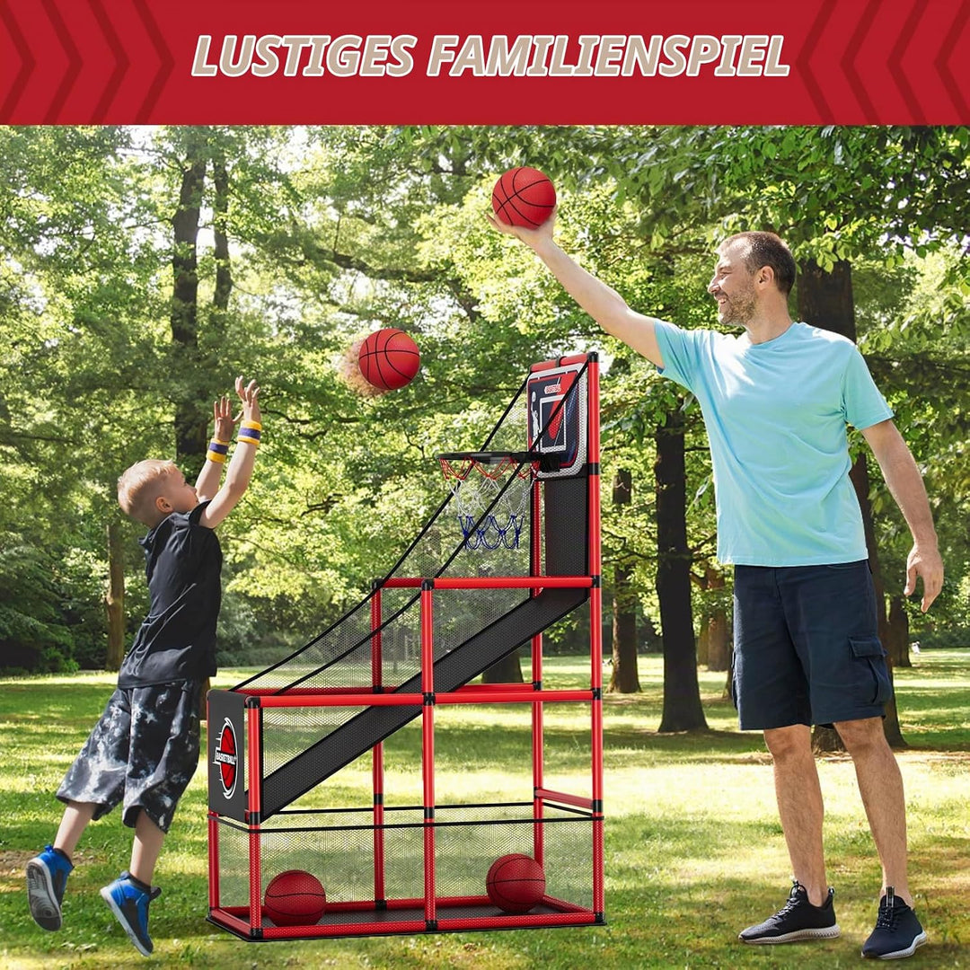 HYES Basketball Arcade Spiel, Kinder Basketballständer mit 4 Bällen, Single Shot Basketballkorb Indo