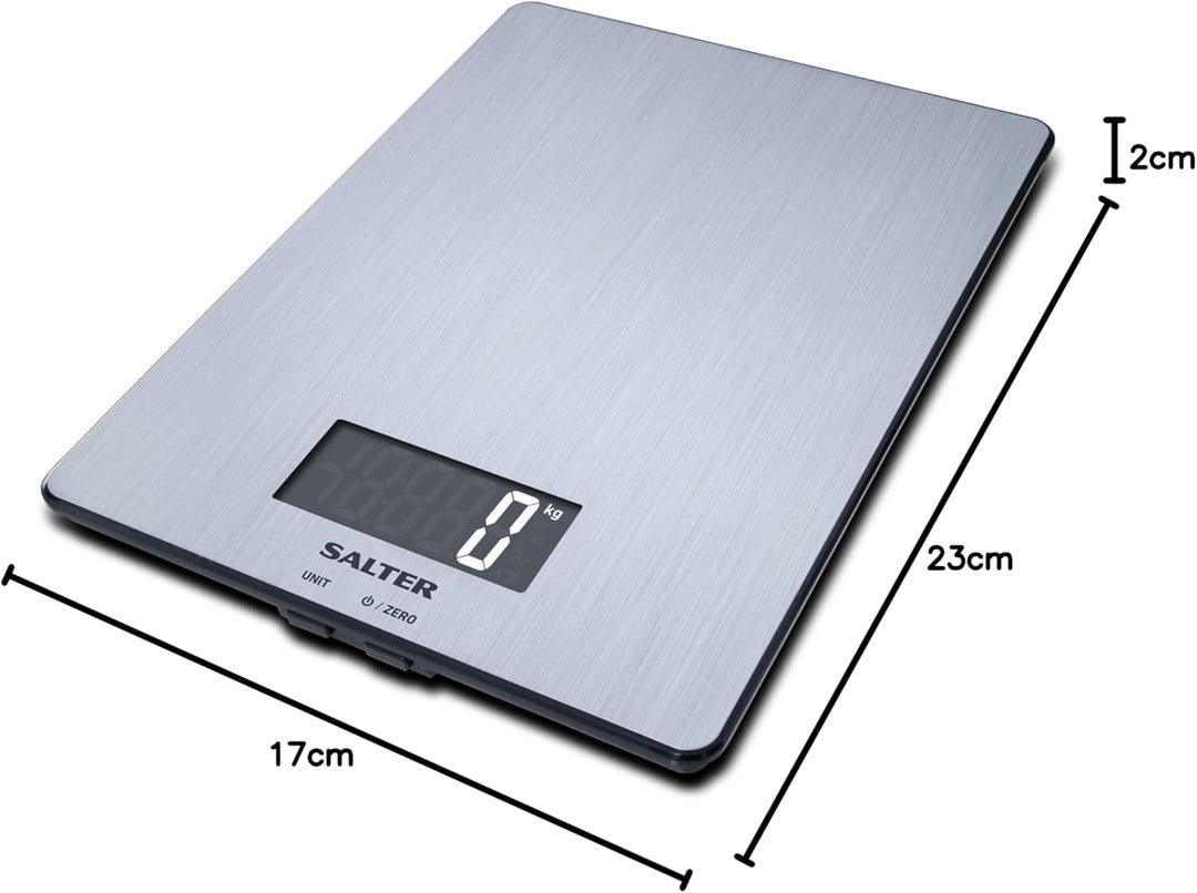 Salter Digitale Küchenwaage Edelstahl – 5 kg Kapazität, LCD Display, Aquatronic Flüssigkeitsmessung