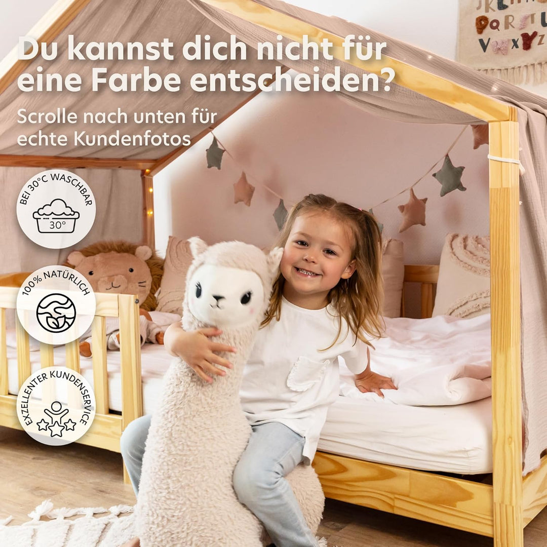Hausbett Himmel mit Gold Applikation [in 12 Farben] Betthimmel Hausbett aus 100% Baumwolle Musselin