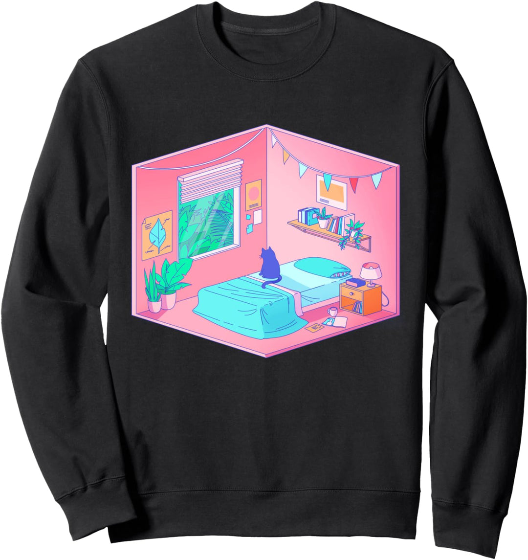 Isometrische Pastell Gothic Katze Ästhetische Vaporwave Art Dream Sweatshirt