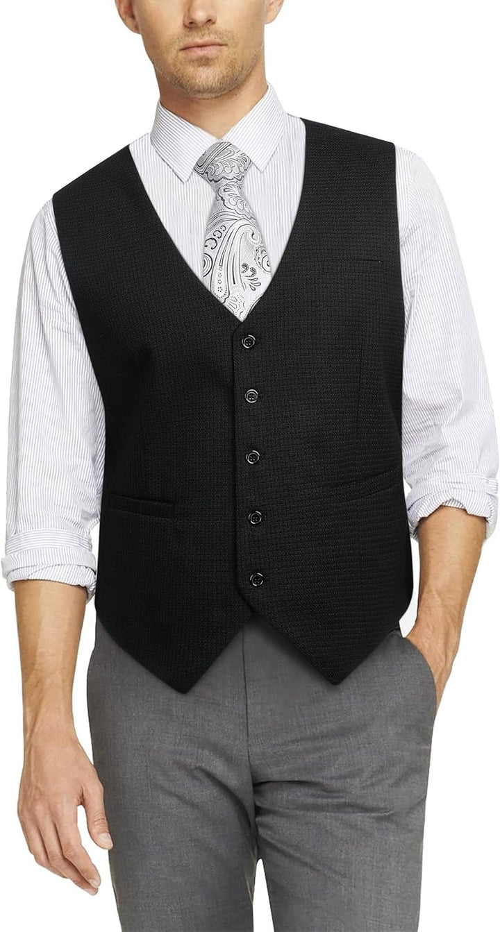 HISDERN Herren Anzugweste Formale Hochzeit Klassische Retro Baumwolle V-Ausschnitt Einfarbige Elegan