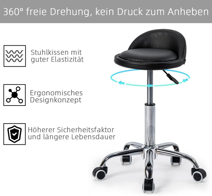 Mingone 360 °Drehung PU-Leder Höhenverstellbar Bürohocker mit Rollen mit Rückenlehne Drehstuhl Arbei