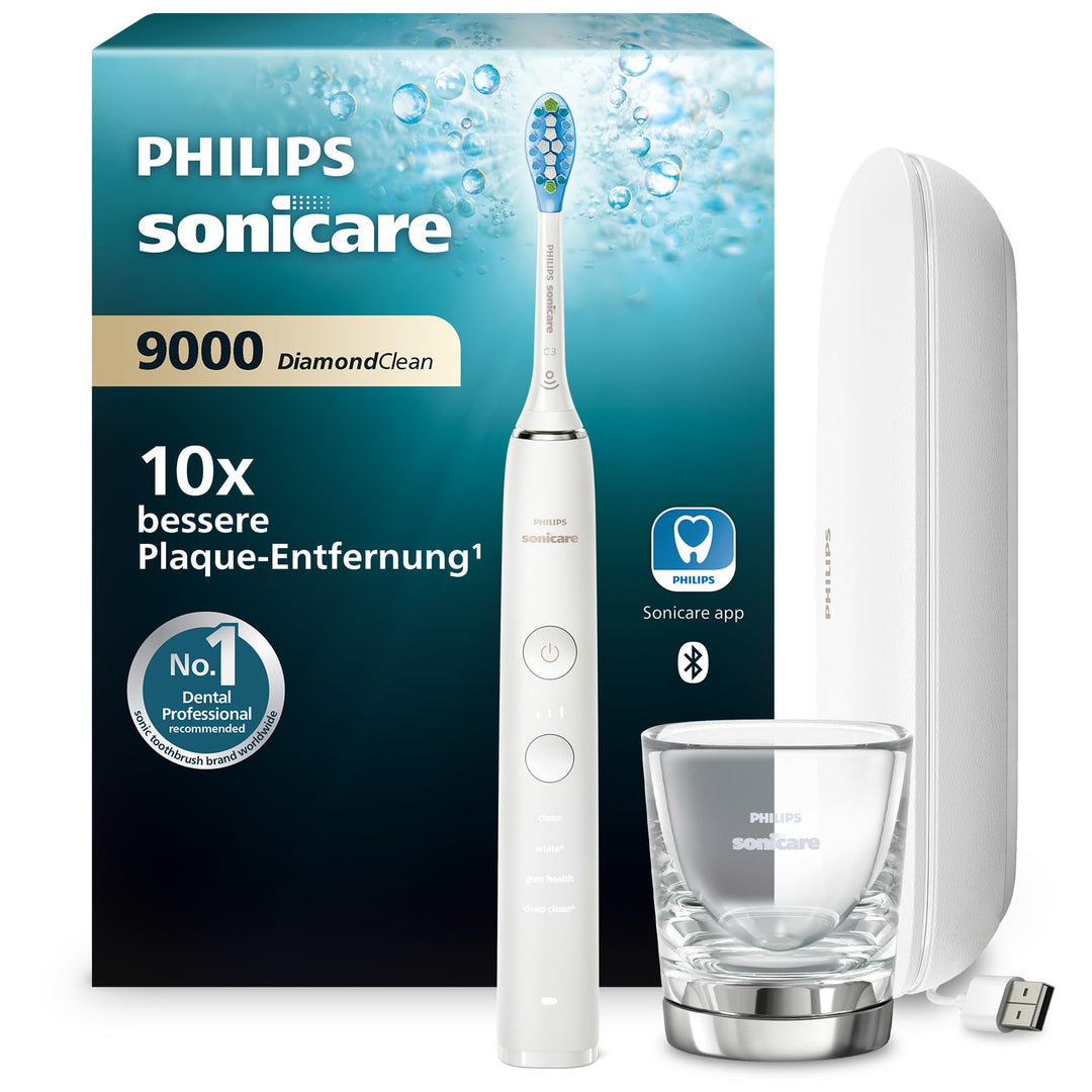Philips Sonicare DiamondClean 9000 Elektrische Schallzahnbürste mit App, weiss (Modell HX9911/27), W