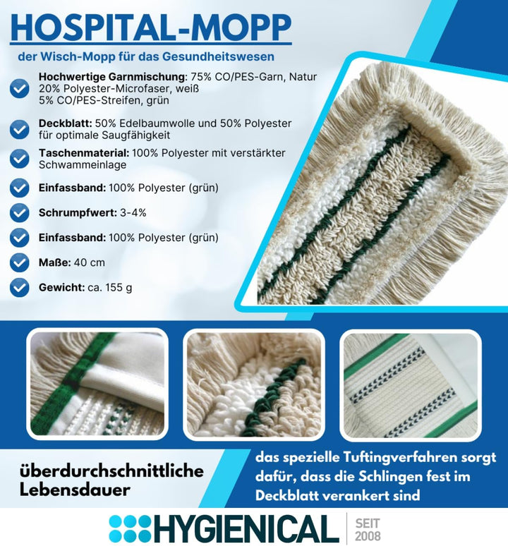 Wischmopp Set für Krankenhäuser und Hospitale, Profi-Moppbezüge, Moppbezüge für Mopphalter, Schlinge