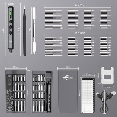 KUNLUN Mini Elektro Schraubendreher Set 70 in 1 mit 64 Magnetischen Bits 5 Gänge Drehmoment LED Bild