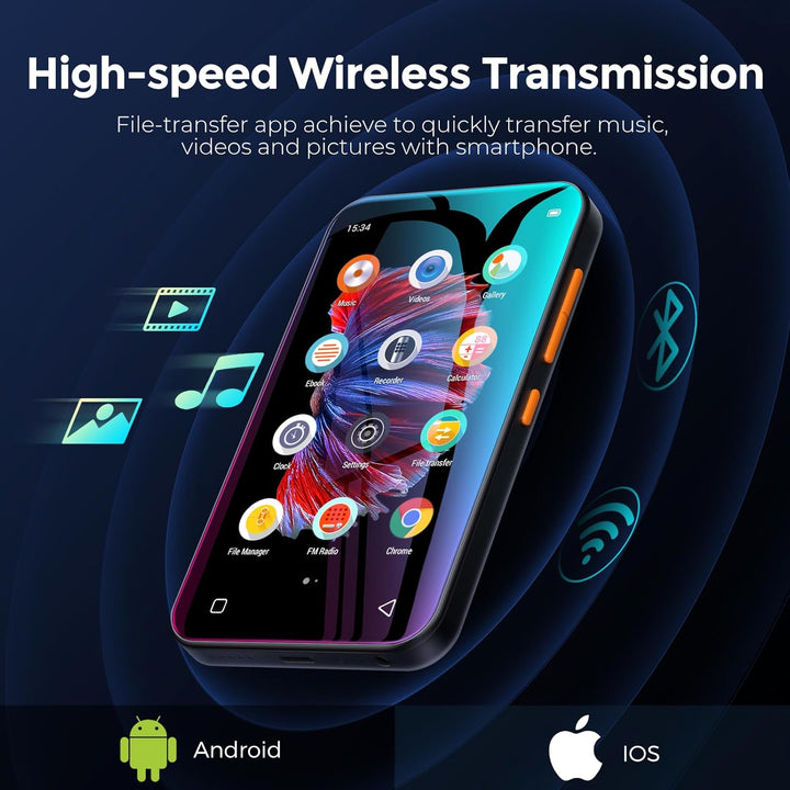 WiFi-MP3-Player mit Bluetooth, TIMMKOO 4,0-Zoll-Voll-Touchscreen-MP3-MP4-Player, tragbarer HiFi-Soun