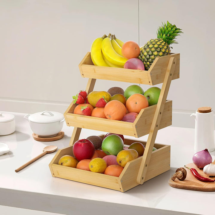 G.a HOMEFAVOR Bambus Obstkorb 3 Etagen Abnehmbarer Obstständer Aufbewahrung Halter für Gemüse Snacks